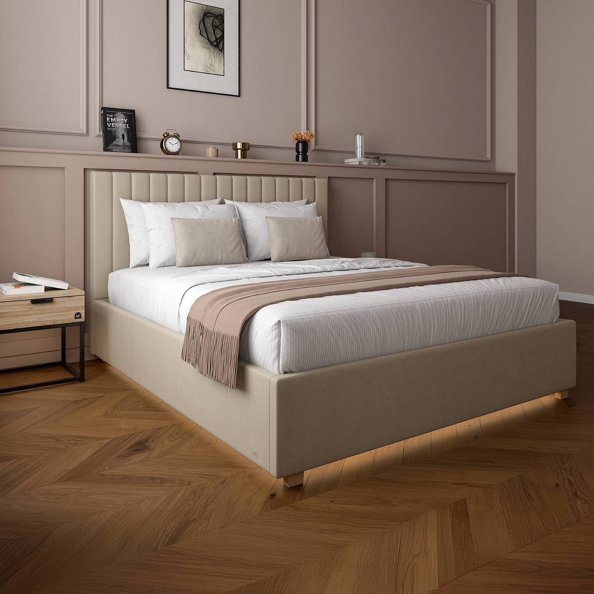Maisie Upholstered Ottoman Bed with LED Lighting - Navy Blue (2 Sizes)