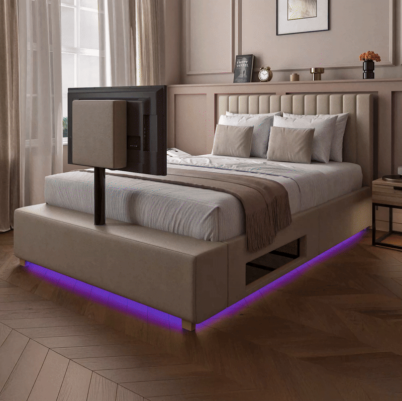 Maisie fabric Ottoman TV bed with softglow lighting