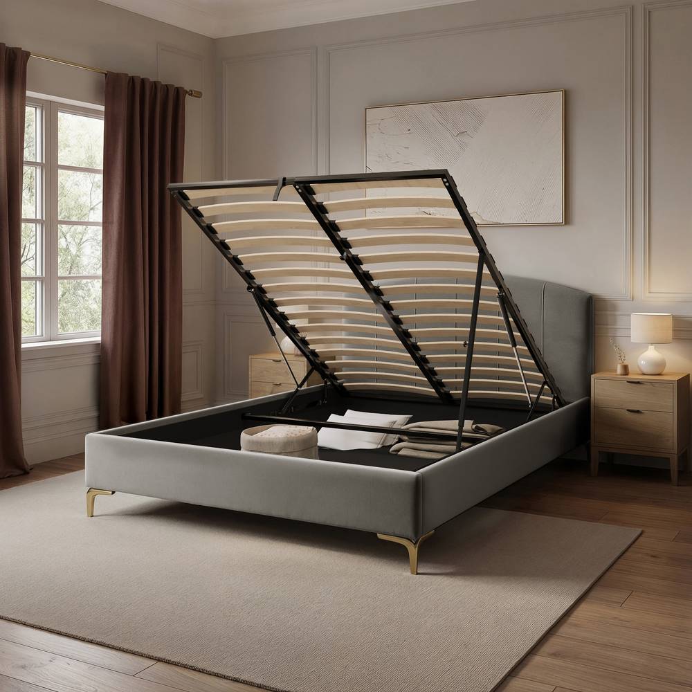 Cooper Mixed Material Shadow Ottoman Bed - Oak/Natural (2 Sizes)