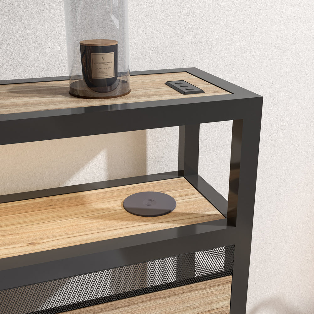 Denver Ottoman Bed with Wireless Charging - Oak / Black (2 Sizes)