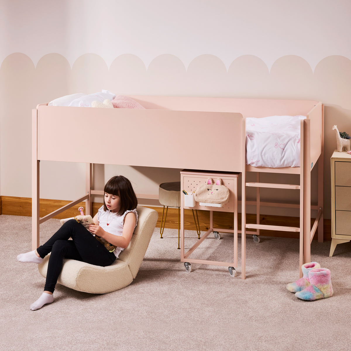 Reya Colour Drench Mid Sleeper- with Pull-Out Peg Desk - Single - Pink