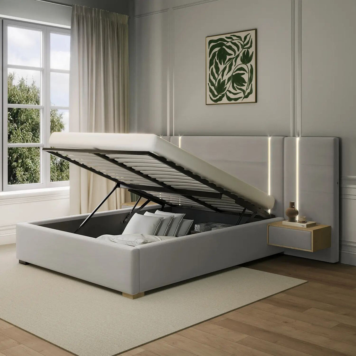 Amelia Ottoman Hotel Bed with SIDE Tables and LED Lights