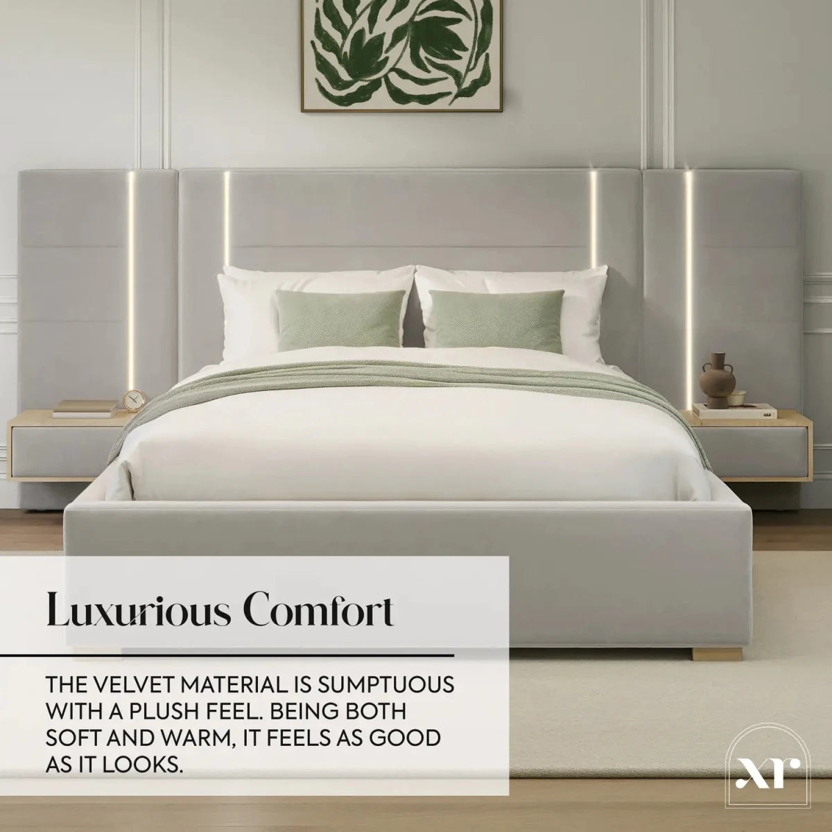 Amelia Ottoman Hotel Bed With Bedside Tables and App Controlled Lights - Grey (2 Sizes) - XR LivingOttoman Bed