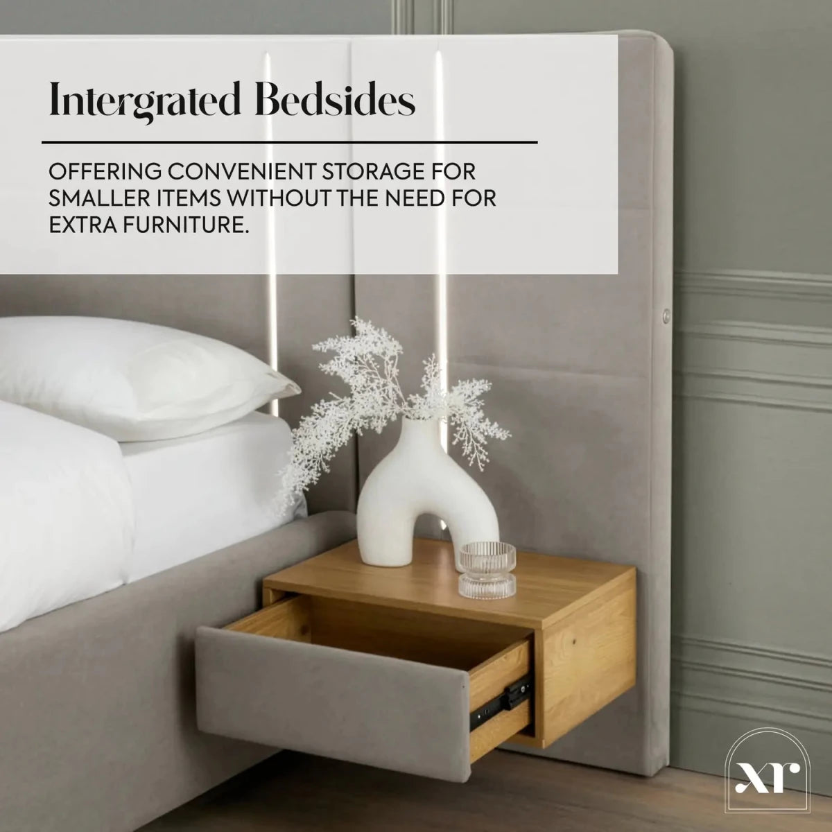 Amelia Ottoman Hotel Bed With Bedside Tables and App Controlled Lights - Grey (2 Sizes) - XR LivingOttoman Bed
