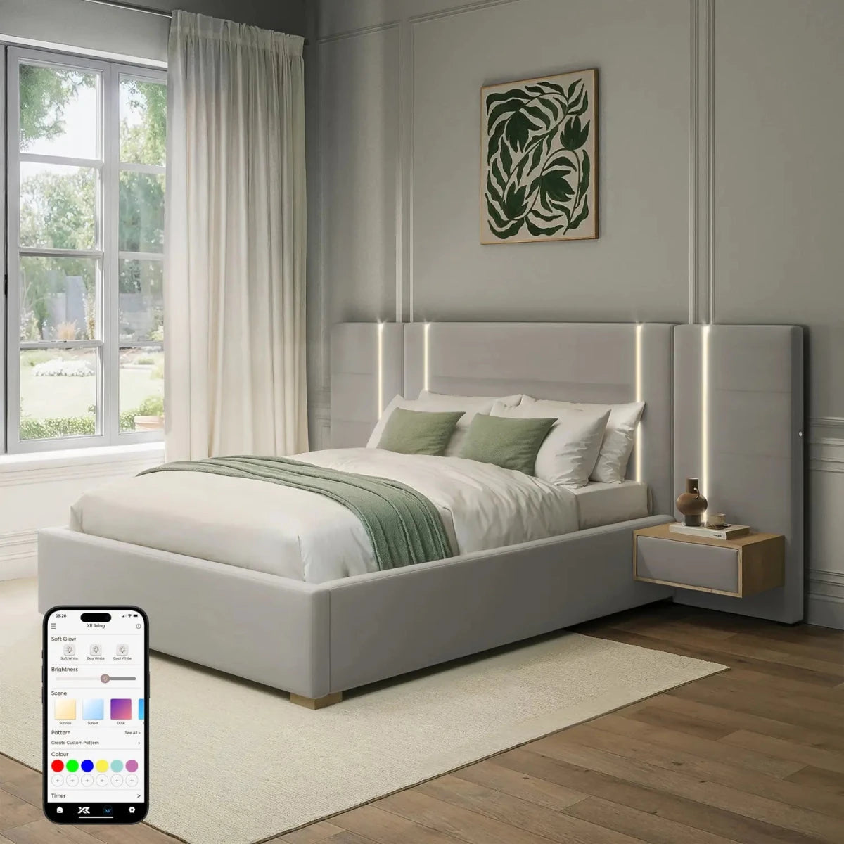 Amelia Ottoman Hotel Bed With Bedside Tables and App Controlled Lights - Grey (2 Sizes) - XR LivingOttoman Bed