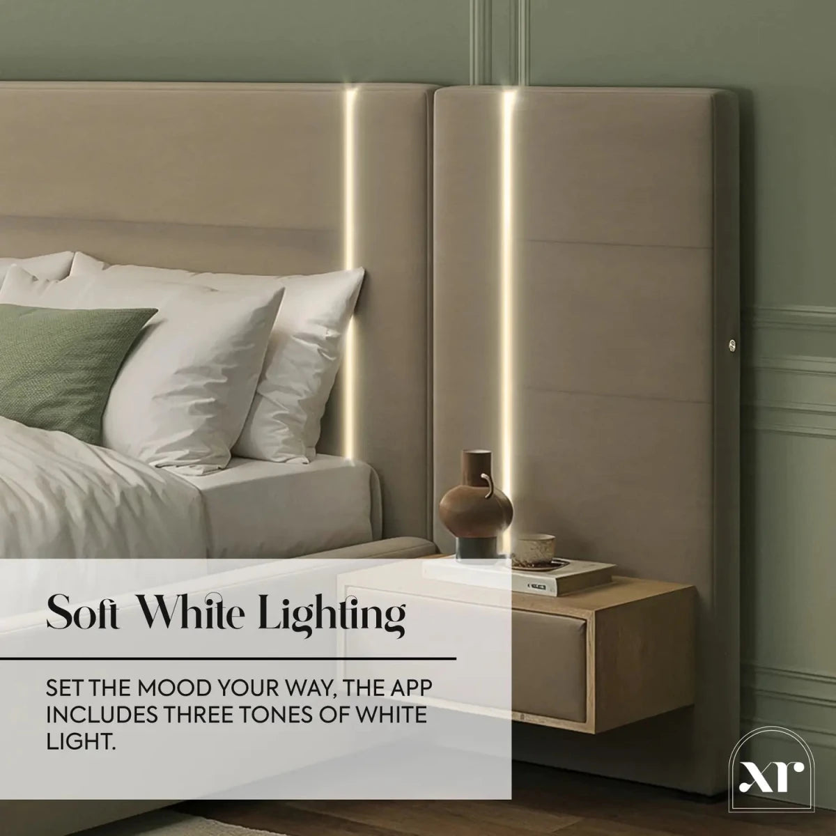 Amelia Ottoman Hotel Bed With Bedside Tables and App Controlled Lights - Natural Stone (2 Sizes) - XR LivingOttoman Bed