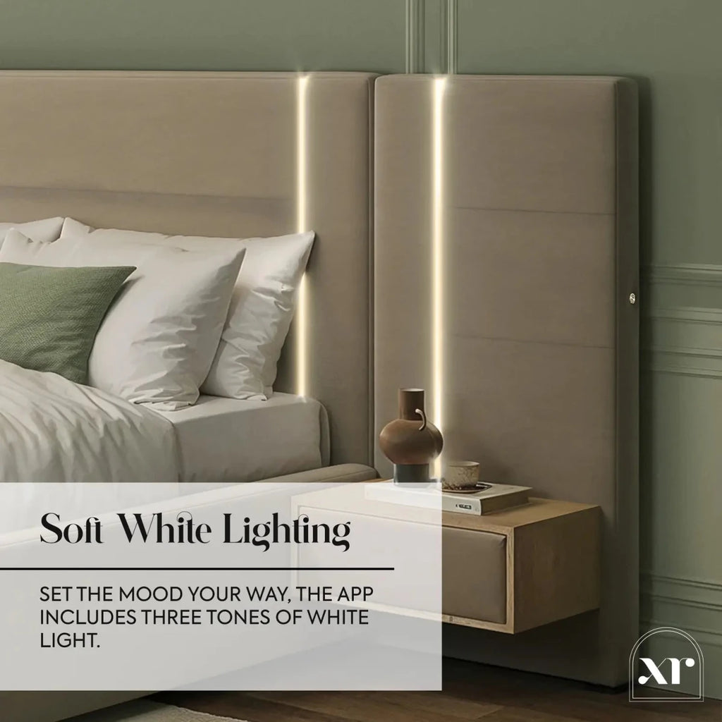 Amelia Ottoman Hotel Bed With Bedside Tables and App Controlled Lights - Natural Stone (2 Sizes) - XR LivingOttoman Bed