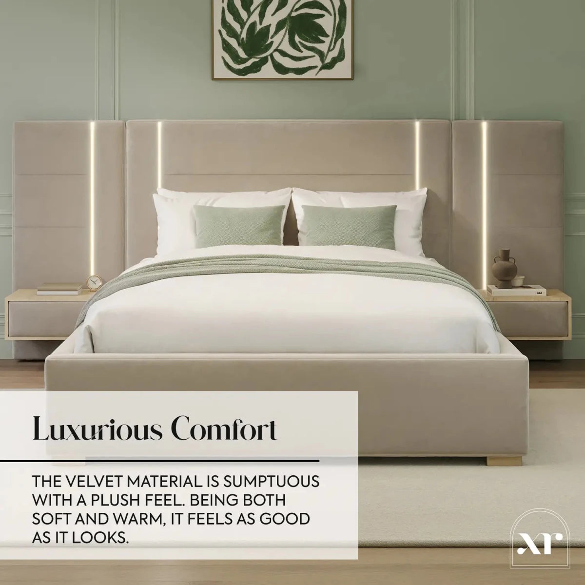 Amelia Ottoman Hotel Bed With Bedside Tables and App Controlled Lights - Natural Stone (2 Sizes) - XR LivingOttoman Bed