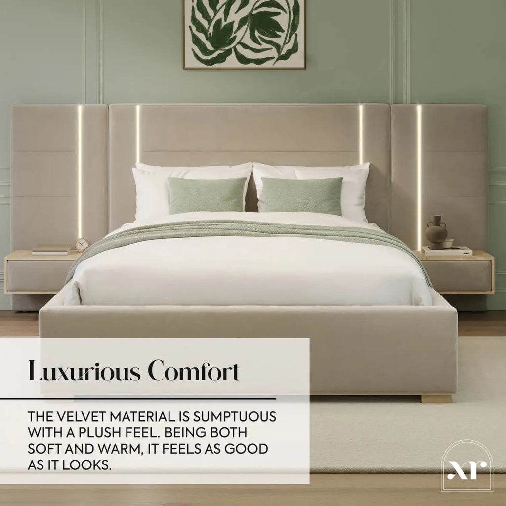 Amelia Ottoman Hotel Bed With Bedside Tables and App Controlled Lights - Natural Stone (2 Sizes) - XR LivingOttoman Bed