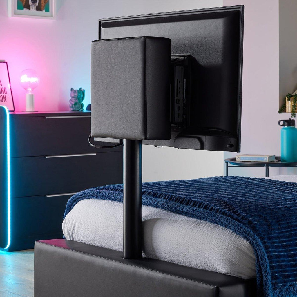Ava Upholstered TV Bed with LED Lights - Black (4 Sizes) - XR LivingTV Bed