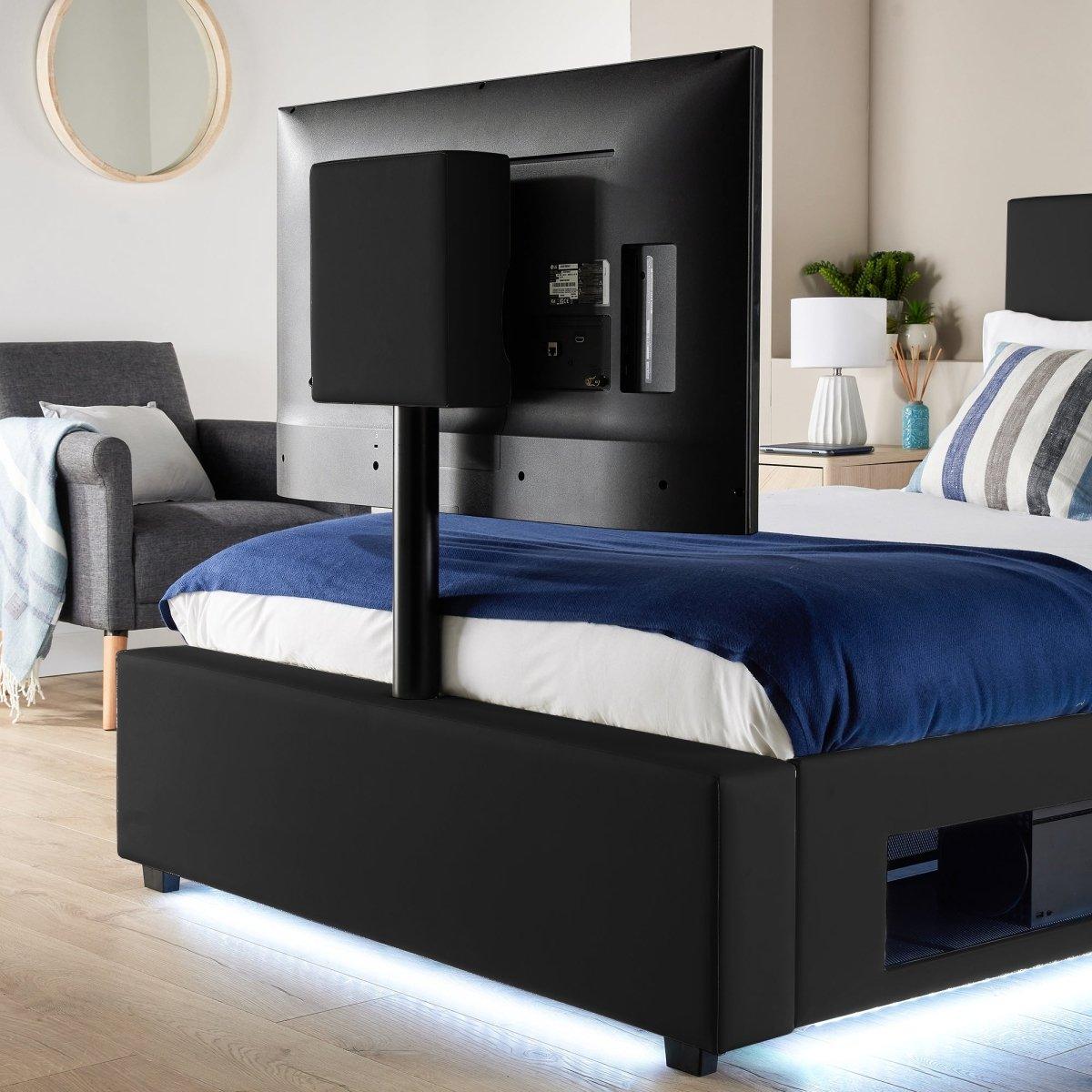 Ava Upholstered TV Bed with LED Lights - Black (4 Sizes) - XR Living