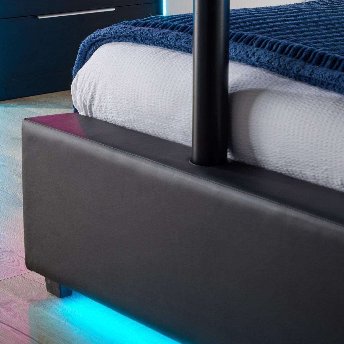 Ava Upholstered TV Bed with LED Lights - Black (4 Sizes) - XR LivingTV Bed