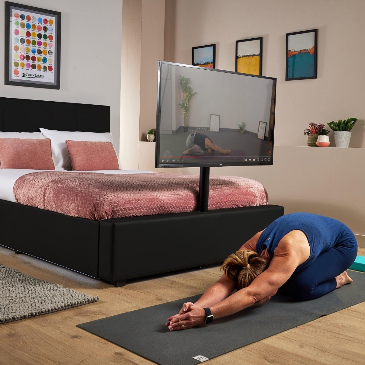 Ava Upholstered TV Bed with LED Lights - Black (4 Sizes) - XR LivingTV Bed