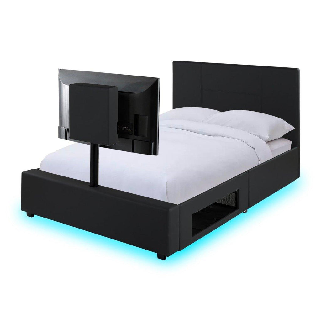 Ava Upholstered TV Bed with LED Lights - Black (4 Sizes) - XR LivingTV Bed