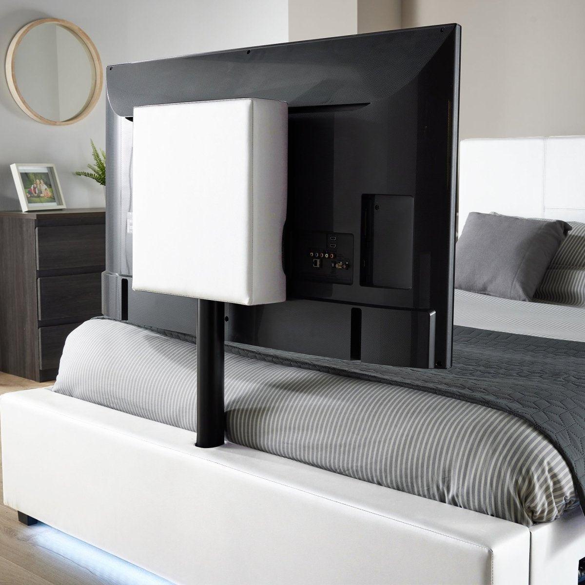 Ava Upholstered TV Bed with LED Lights - White (4 Sizes) - XR LivingTV Bed
