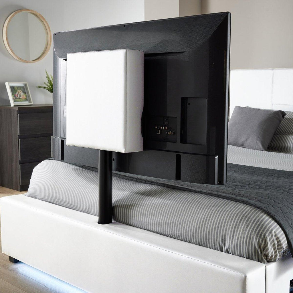 Ava Upholstered TV Bed with LED Lights - White (4 Sizes) - XR LivingTV Bed