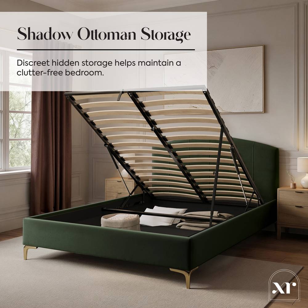 Avery Shadow Ottoman Bed - Olive Green - XR LivingBed Frame