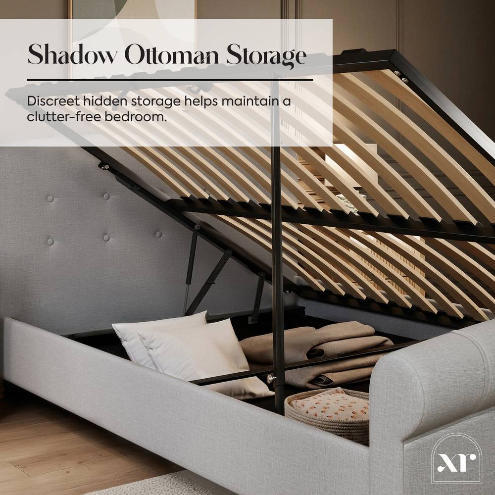 Camille Sleigh Shadow Ottoman Bed - Grey (2 Sizes) - XR LivingBed Frame