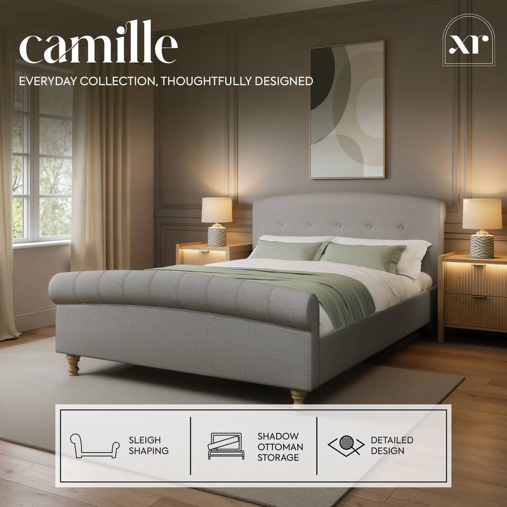 Camille Sleigh Shadow Ottoman Bed - Grey (2 Sizes) - XR LivingBed Frame