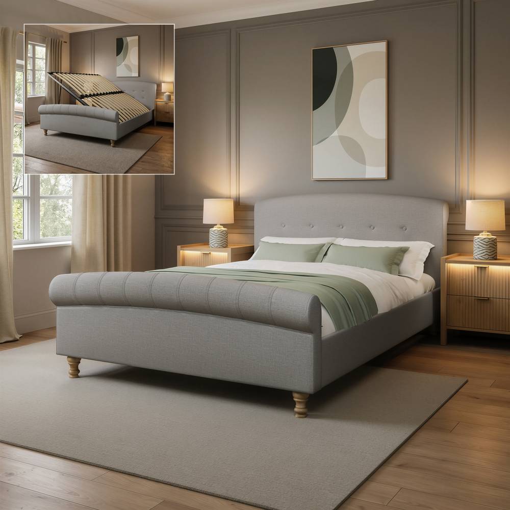 Camille Sleigh Shadow Ottoman Bed - Grey (2 Sizes) - XR LivingBed Frame