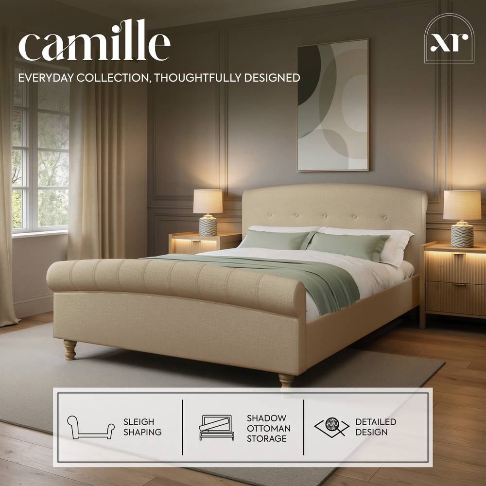 Camille Sleigh Shadow Ottoman Bed - Natural Stone (2 Sizes) - XR LivingBed Frame