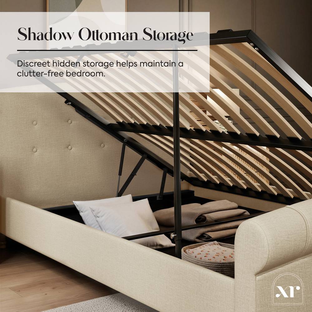 Camille Sleigh Shadow Ottoman Bed - Natural Stone (2 Sizes) - XR LivingBed Frame