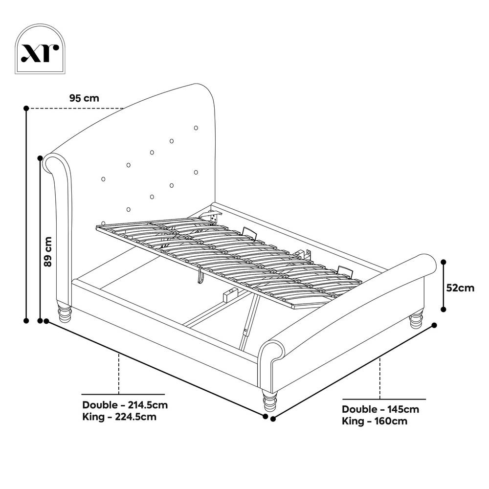 Camille Sleigh Shadow Ottoman Bed - Natural Stone (2 Sizes) - XR LivingBed Frame
