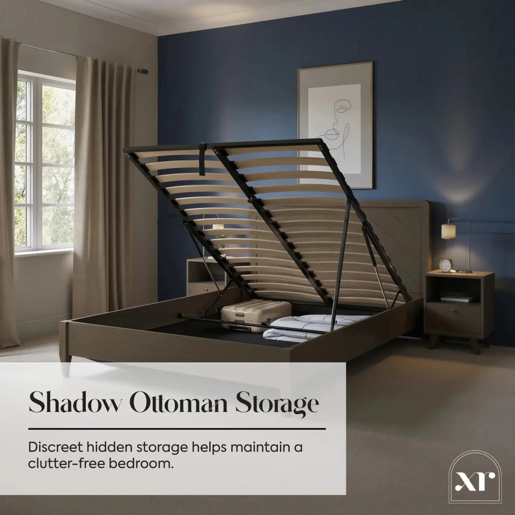 Clara Shadow Ottoman Wooden Bed Frame - Dark Oak (2 Sizes) - XR LivingBed Frame