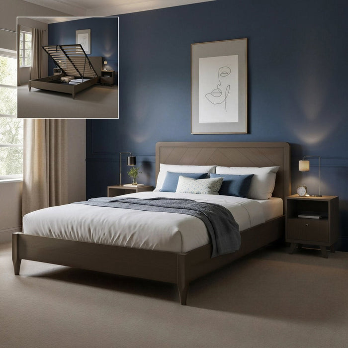 Clara Shadow Ottoman Wooden Bed Frame - Dark Oak (2 Sizes) - XR LivingBed Frame