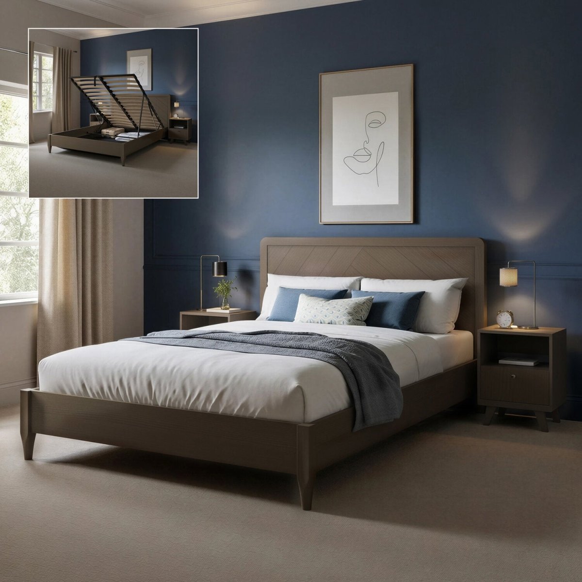 Clara Shadow Ottoman Wooden Bed Frame - Dark Oak (2 Sizes) - XR LivingBed Frame