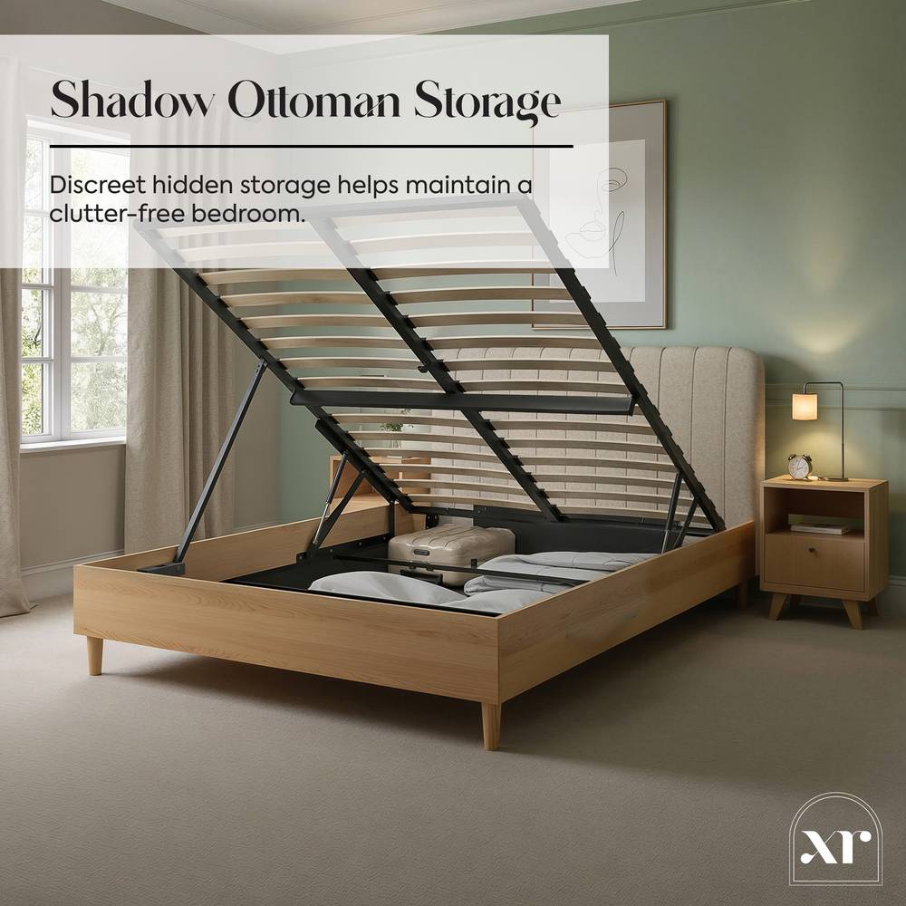 Cooper Mixed Material Shadow Ottoman Bed - Oak/Natural (2 Sizes) - XR LivingBed Frame