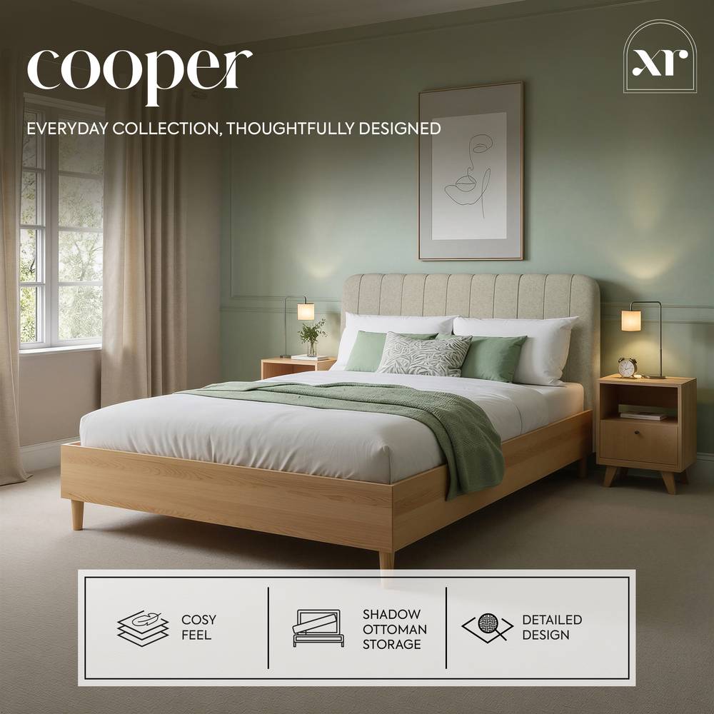 Cooper Mixed Material Shadow Ottoman Bed - Oak/Natural (2 Sizes) - XR LivingBed Frame