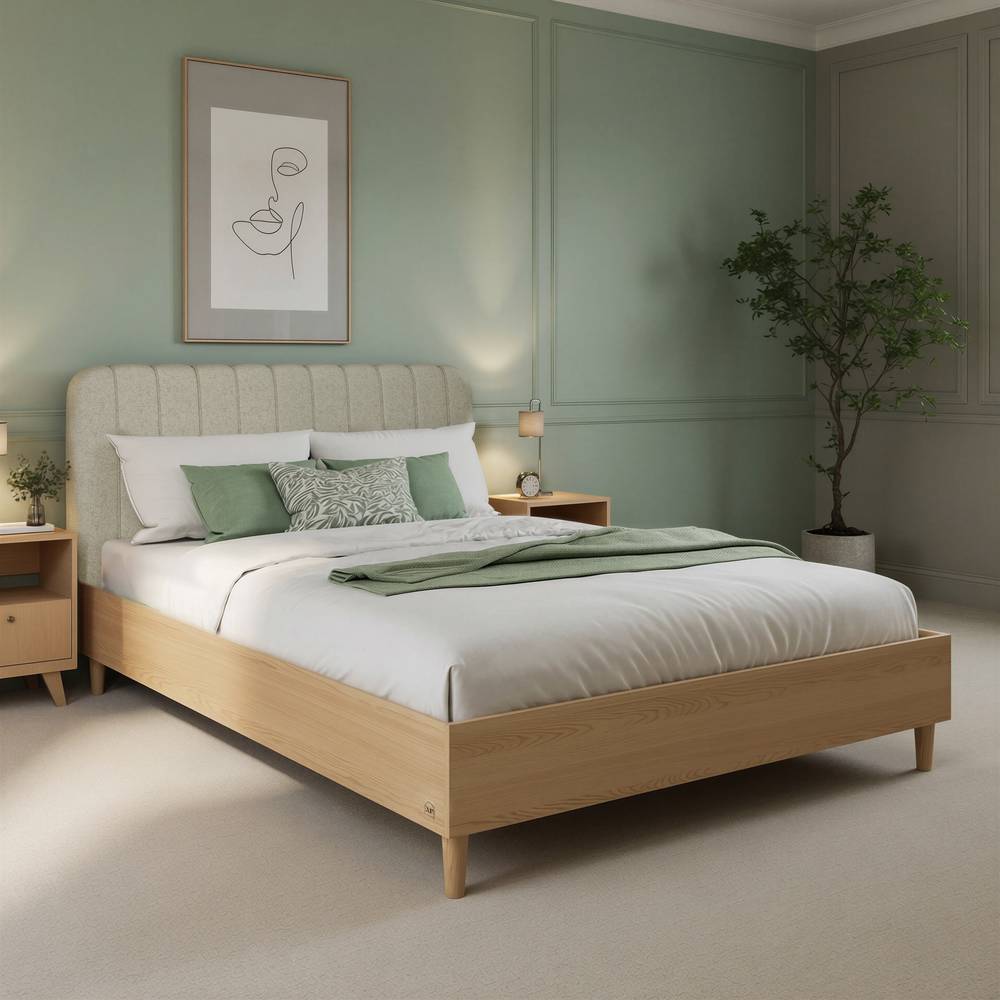 Cooper Mixed Material Shadow Ottoman Bed - Oak/Natural (2 Sizes) - XR LivingBed Frame