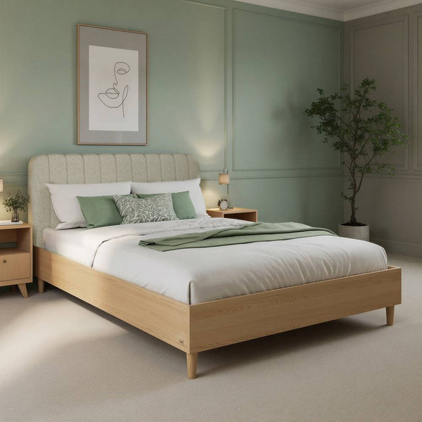 Cooper Mixed Material Shadow Ottoman Bed - Oak/Natural (2 Sizes) - XR LivingBed Frame