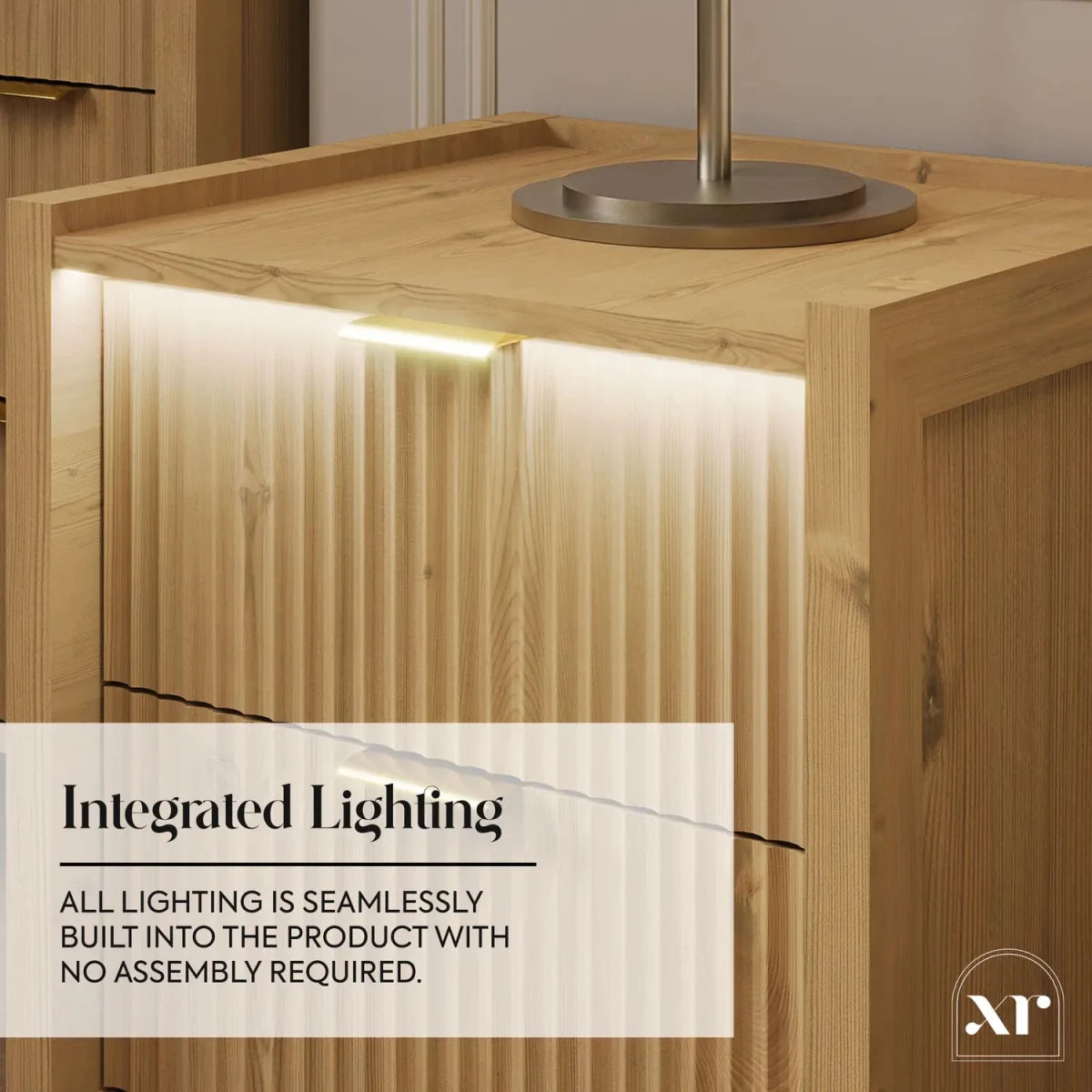 Dakota Bedside Table with Two Drawers and App Controlled LED Lights - Wild Oak - XR LivingBedside Table