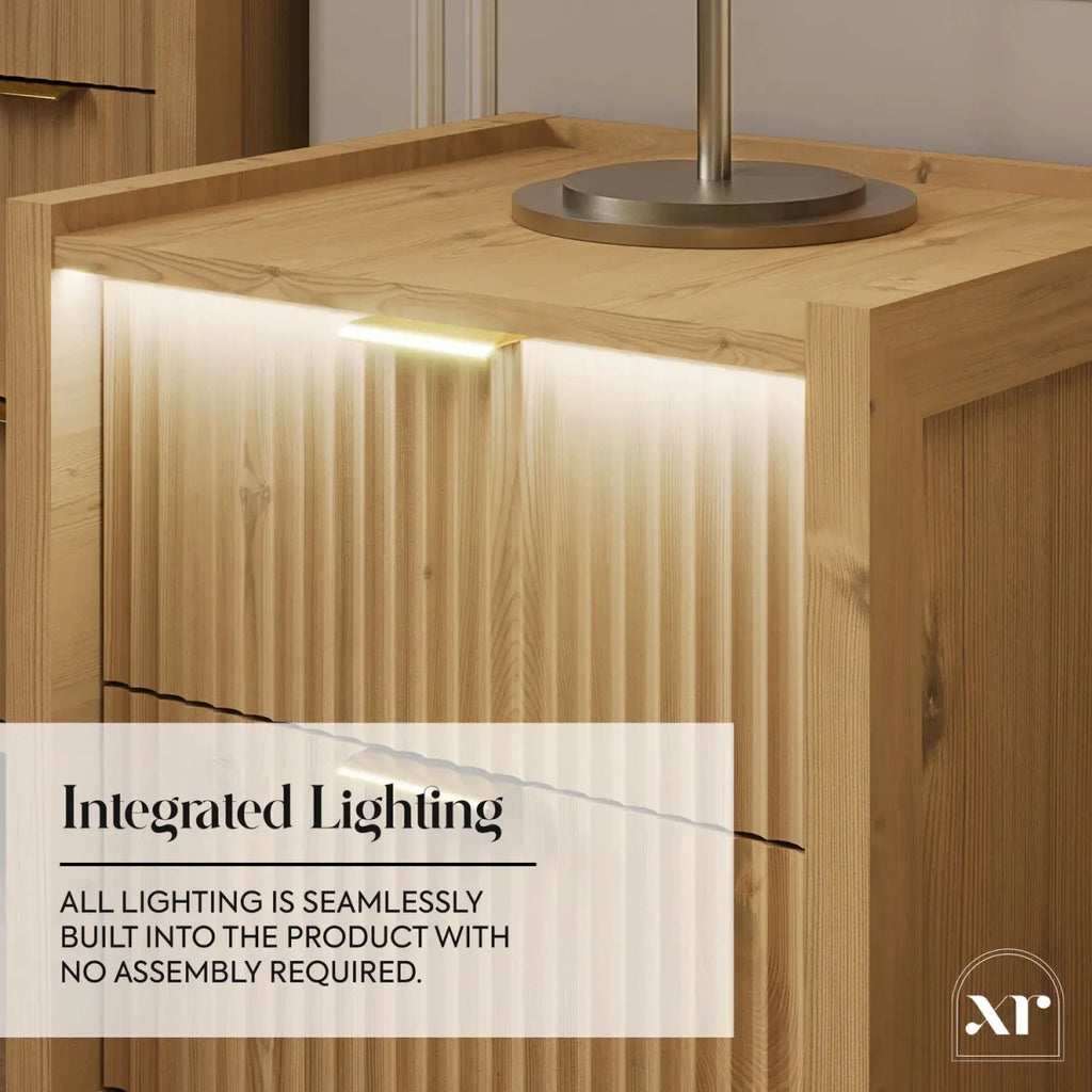 Dakota Bedside Table with Two Drawers and App Controlled LED Lights - Wild Oak - XR LivingBedside Table
