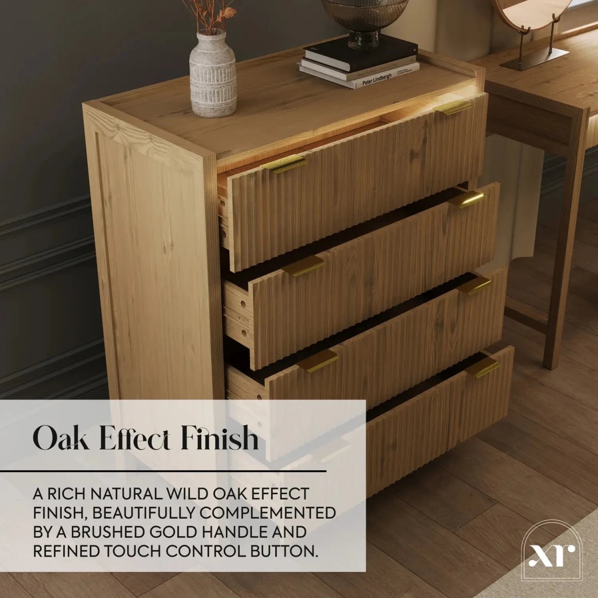 Dakota Chest of Four Drawers with App Controlled LED Lights - Wild Oak - XR LivingChest of Drawers