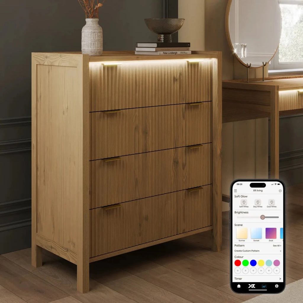 Dakota Chest of Four Drawers with App Controlled LED Lights - Wild Oak - XR LivingChest of Drawers