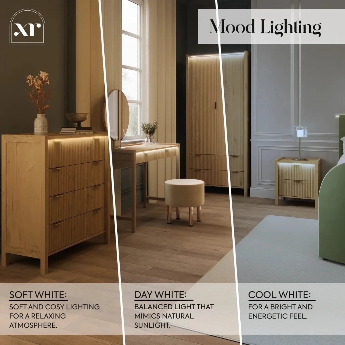 Dakota Dressing Table with 2 Drawers and App Controlled LED Lights - Wild Oak - XR LivingDressing Table