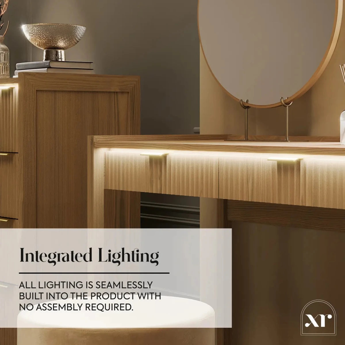 Dakota Dressing Table with 2 Drawers and App Controlled LED Lights - Wild Oak - XR LivingDressing Table