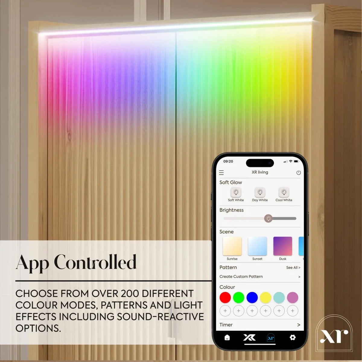 Dakota Two Door Wardrobe with Two Drawers and App Controlled LED Lights - Wild Oak - XR LivingWardrobe