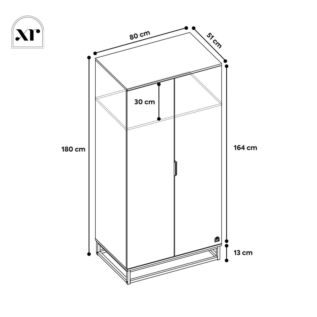 Denver 2 Door Wardrobe With App Controlled LED Lights - Oak / Black - XR LivingFurniture