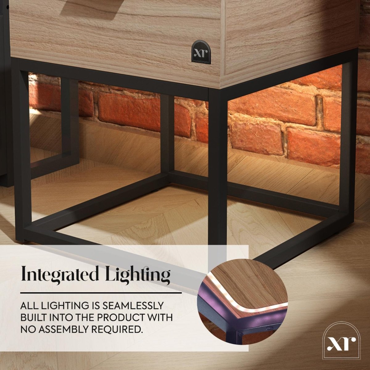 Denver Bedside Table With App Controlled LED Lights - Oak / Black - XR LivingFurniture