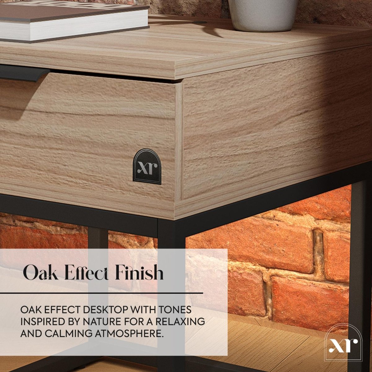 Denver Bedside Table With App Controlled LED Lights - Oak / Black - XR LivingFurniture