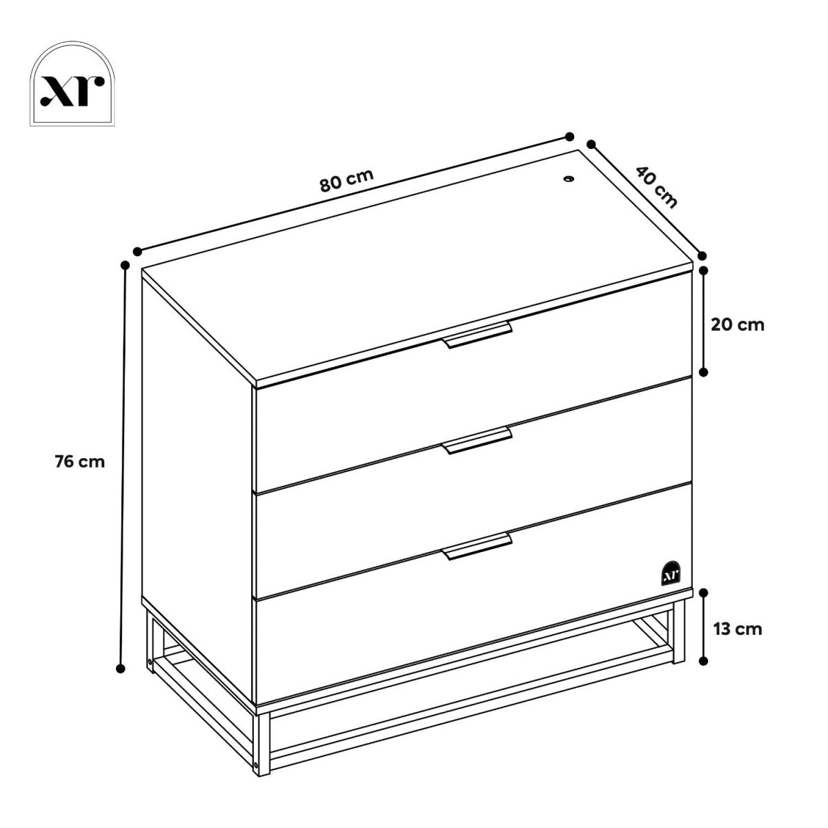 Denver Chest Of 3 Drawers with App Controlled LED Lights - Oak / Black - XR LivingFurniture