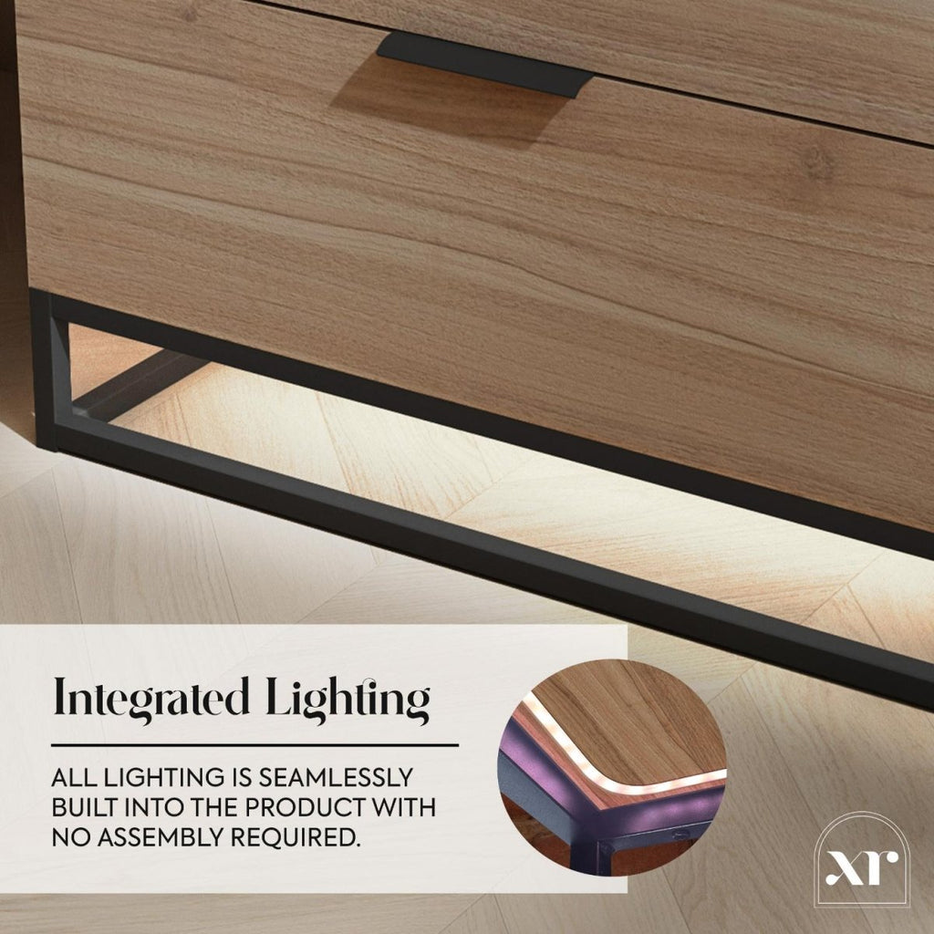 Denver Chest Of 3 Drawers with App Controlled LED Lights - Oak / Black - XR LivingFurniture