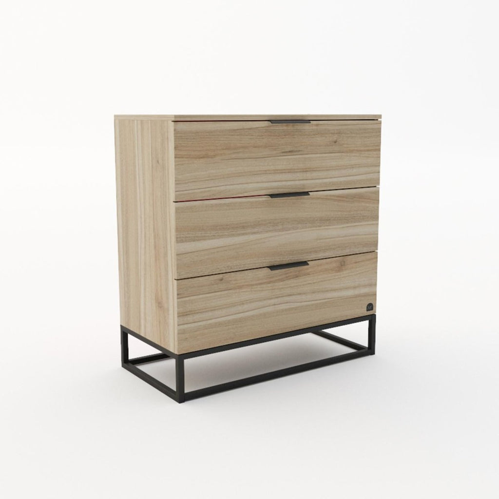 Denver Chest Of 3 Drawers with App Controlled LED Lights - Oak / Black - XR LivingFurniture