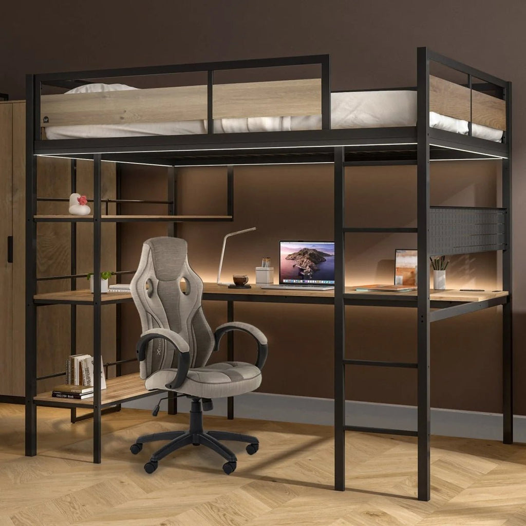 Denver Double High Sleeper With App Controlled LED Lighting - Black - XR LivingHigh Sleeper Bed