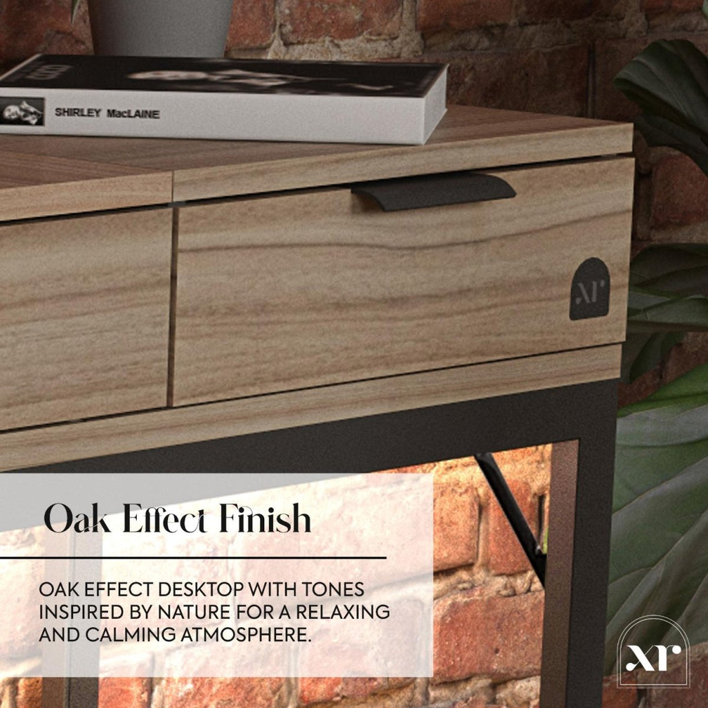 Denver Dressing Table With Mirror, Wireless Charging and App Controlled LED Lights - Oak / Black - XR LivingFurniture