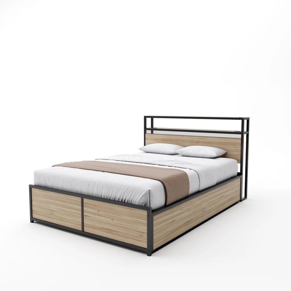 Denver Ottoman Bed With App Controlled LED Lighting - Oak / Black (2 Sizes) - XR LivingOttoman Bed